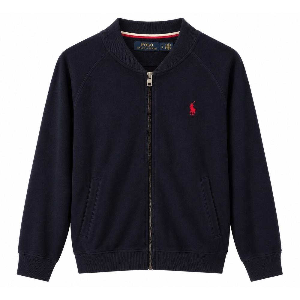 Polo Ralph Lauren Mens Large Navy Blue Velour Full Zip Bomber Jacket Red Pony RL